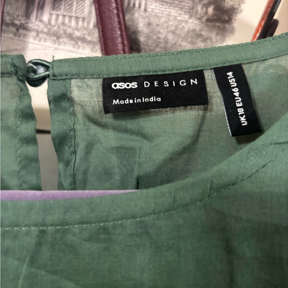 ASOS Green Puff Sleeve Smocked Blouse - Picture 3 of 3